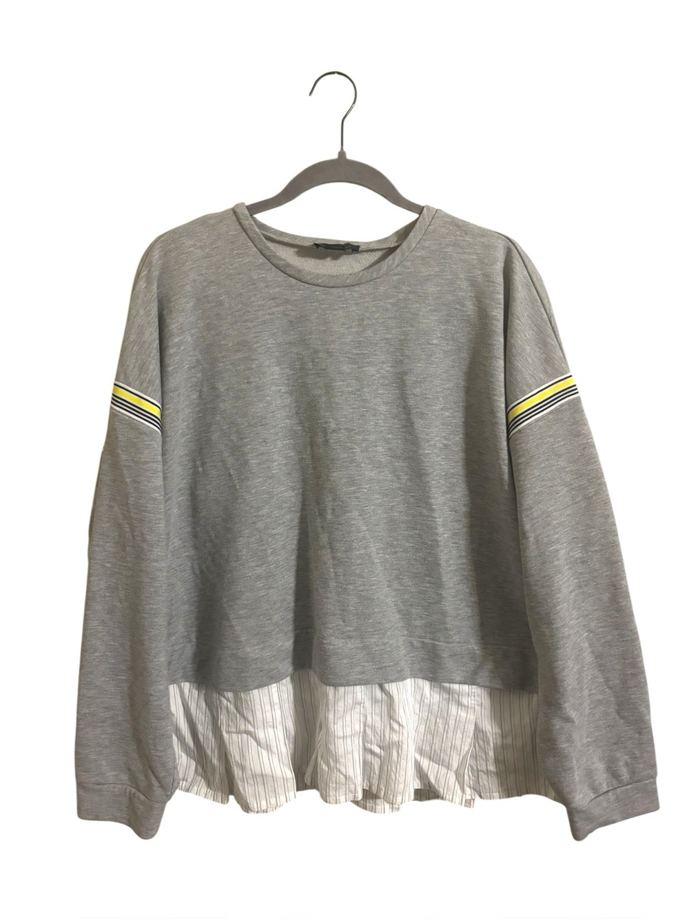 Maeve by Anthropologie Stripe Tape Twofer Gray Blouse Sweatshirt Large